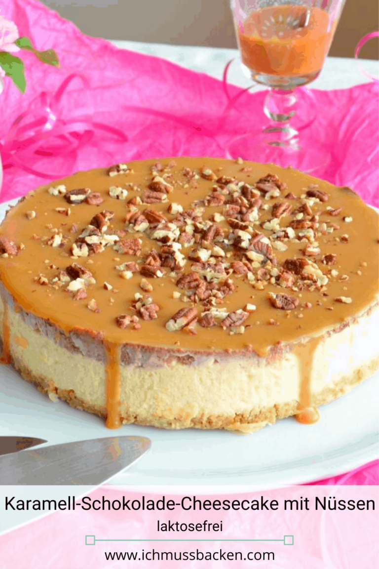 Karamell-Schokolade-Cheesecake mit Nüssen, laktosefrei - Ich muss backen