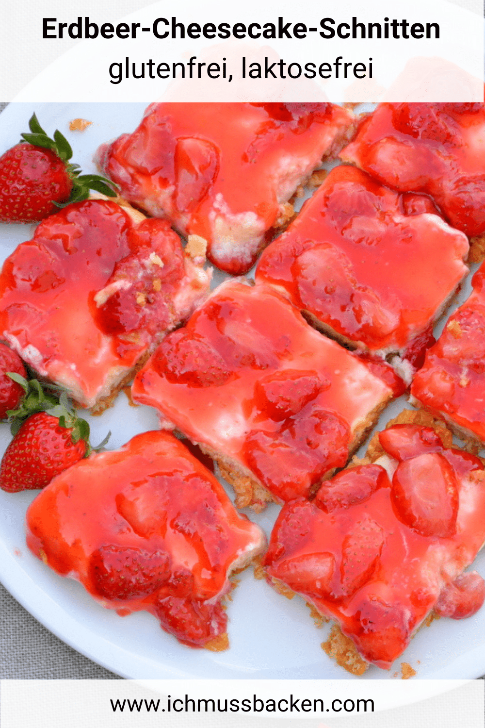 Erdbeer-Cheesecake-Schnitten, glutenfrei, laktosefrei