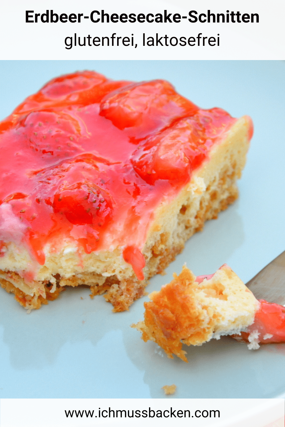 Erdbeer-Cheesecake-Schnitten, glutenfrei, laktosefrei