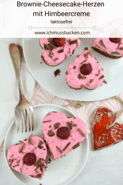 Brownie-Cheesecake-Herzen mit Himbeercreme, laktosefrei - Ich muss backen