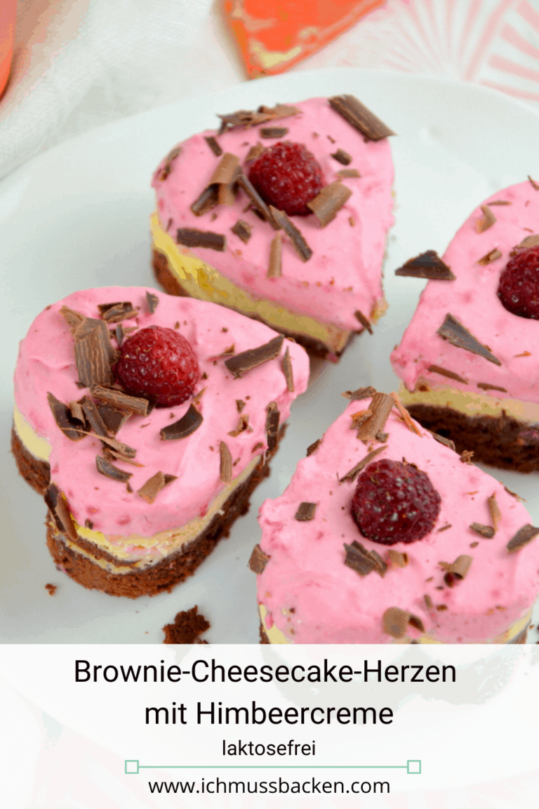 Brownie-Cheesecake-Herzen mit Himbeercreme, laktosefrei - Ich muss backen