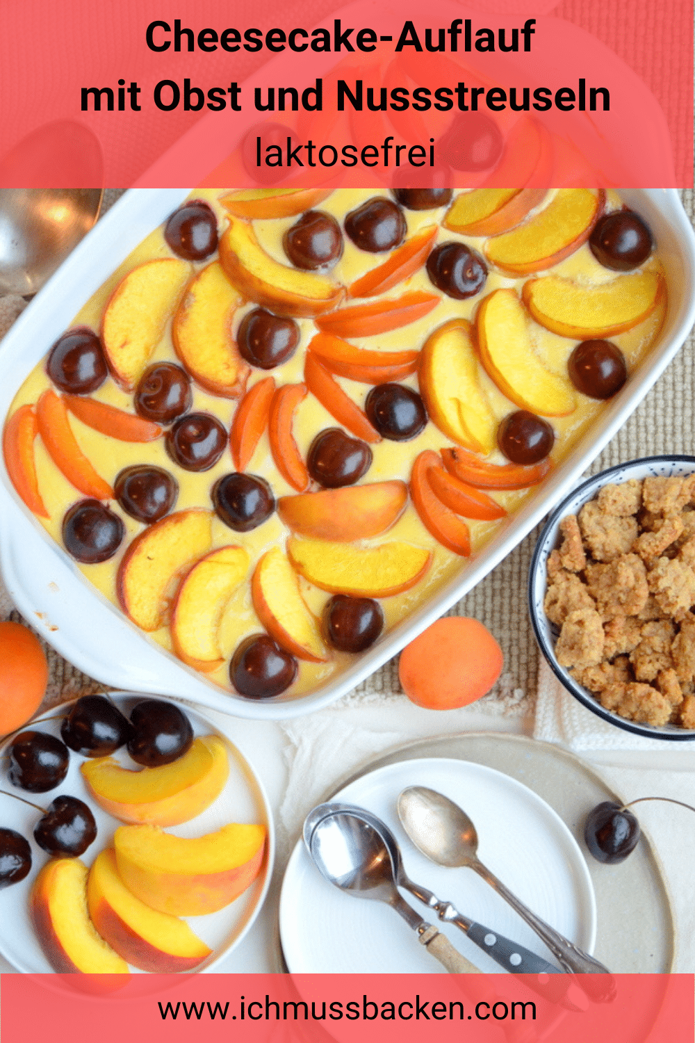 Cheesecake-Auflauf mit Obst und Nussstreuseln