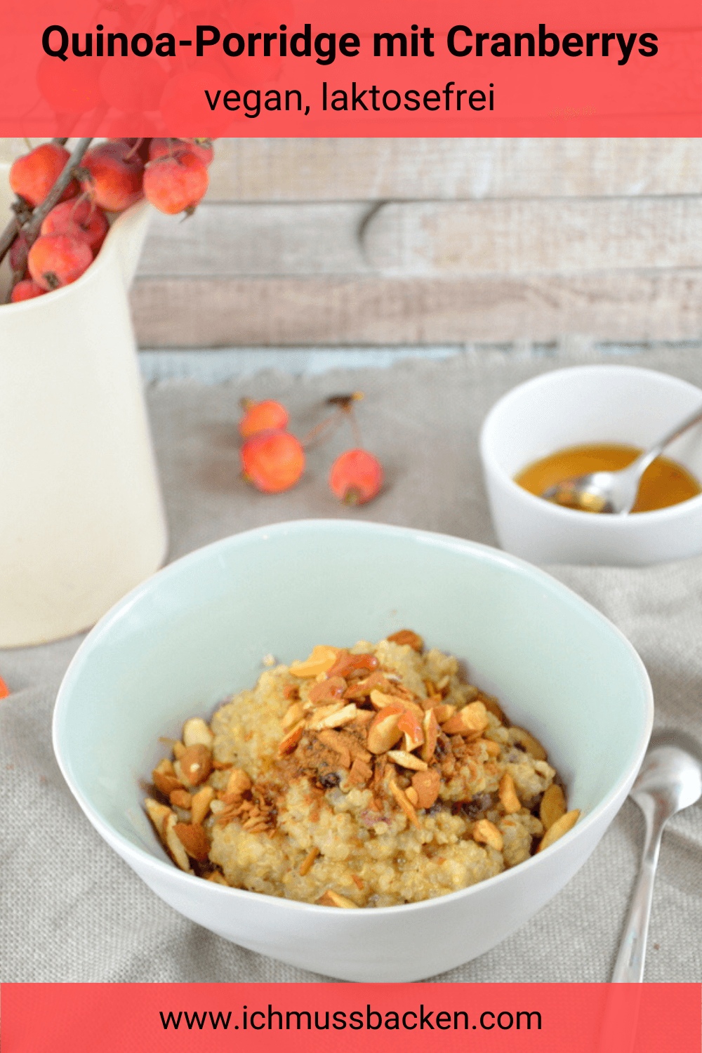 Quinoa-Porridge mit Cranberrys  und Zimt-Mandeln