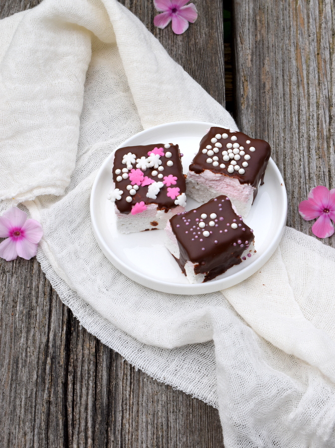Schokolade-Erdbeer-Vanille-Marshmallows, selbstgemacht