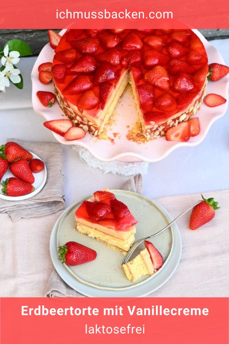 Klassische Erdbeertorte mit Vanillecreme, laktosefrei - Ich muss backen