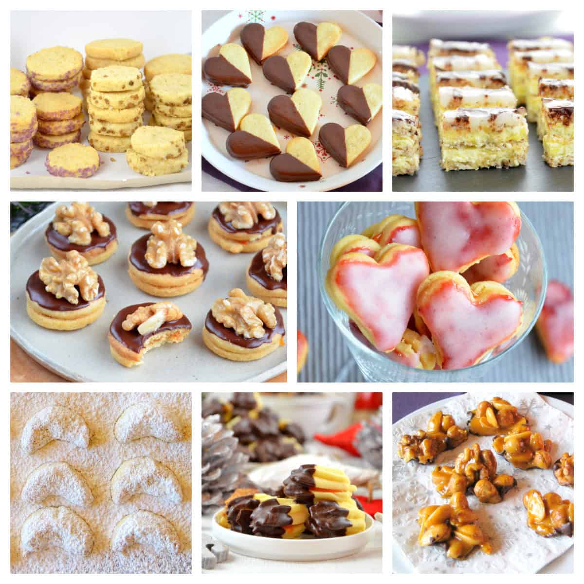 Collage aus Bildern von 8 Weihnachtskeks-Sorten